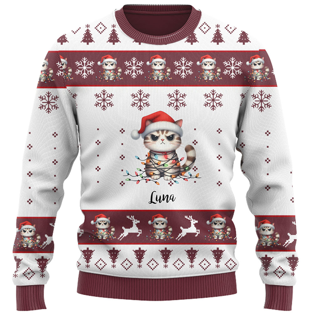Custom Funny Cat Ugly Christmas Sweater 4